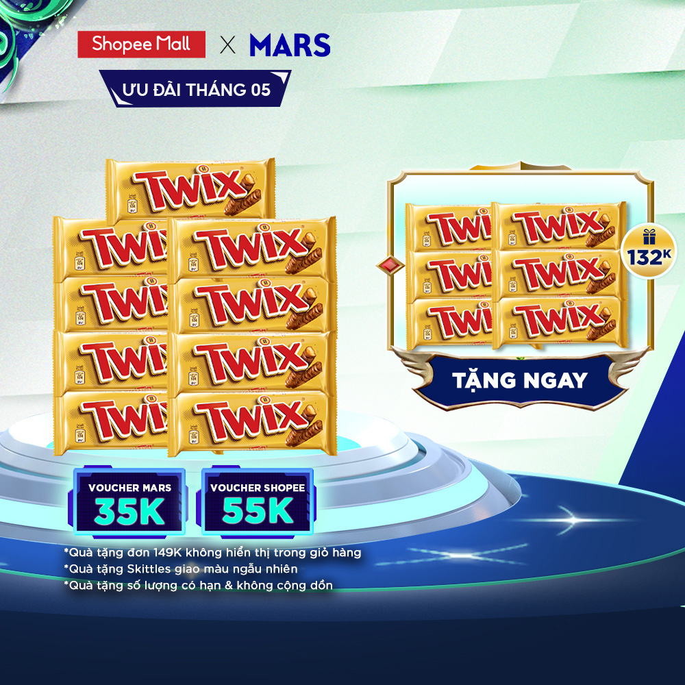 Combo 9 Thanh bánh quy Twix phủ Sô cô la Sữa và Caramen 50g