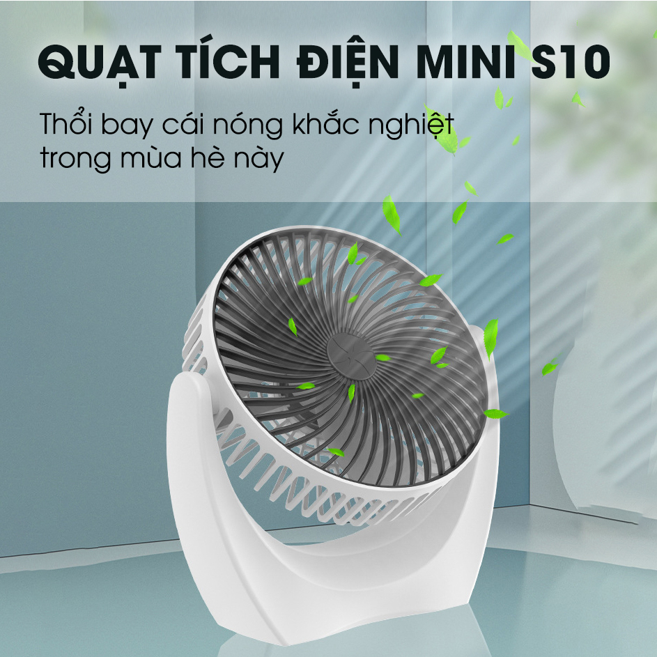Quạt mini để bàn tích điện SIDOTECH S10 với 3 mức làm mát chống ồn pin 5 giờ xoay 210 độ pin sạc cho văn phòng mùa hè