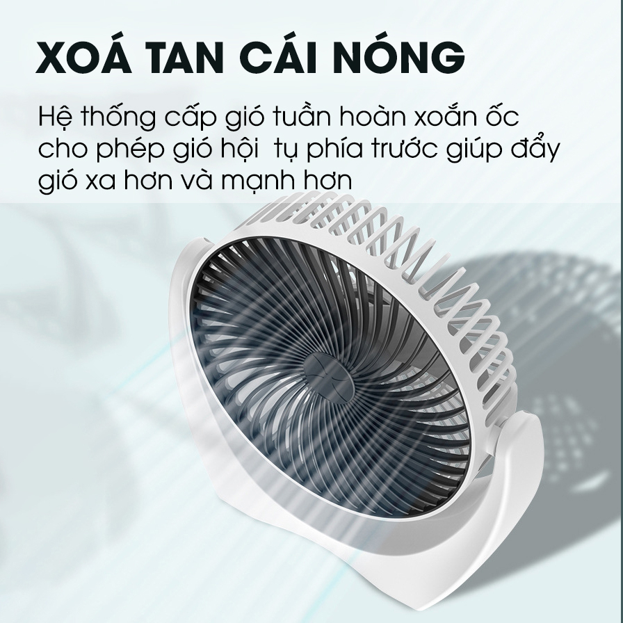 Quạt mini để bàn tích điện SIDOTECH S10 với 3 mức làm mát chống ồn pin 5 giờ xoay 210 độ pin sạc cho văn phòng mùa hè