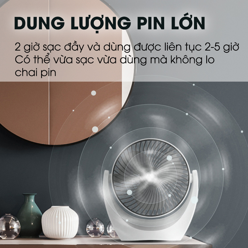 Quạt mini để bàn tích điện SIDOTECH S10 với 3 mức làm mát chống ồn pin 5 giờ xoay 210 độ pin sạc cho văn phòng mùa hè