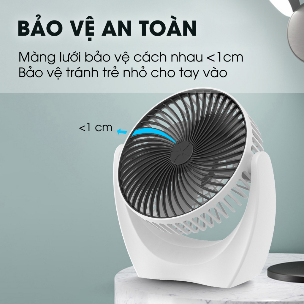 Quạt mini để bàn tích điện SIDOTECH S10 với 3 mức làm mát chống ồn pin 5 giờ xoay 210 độ pin sạc cho văn phòng mùa hè