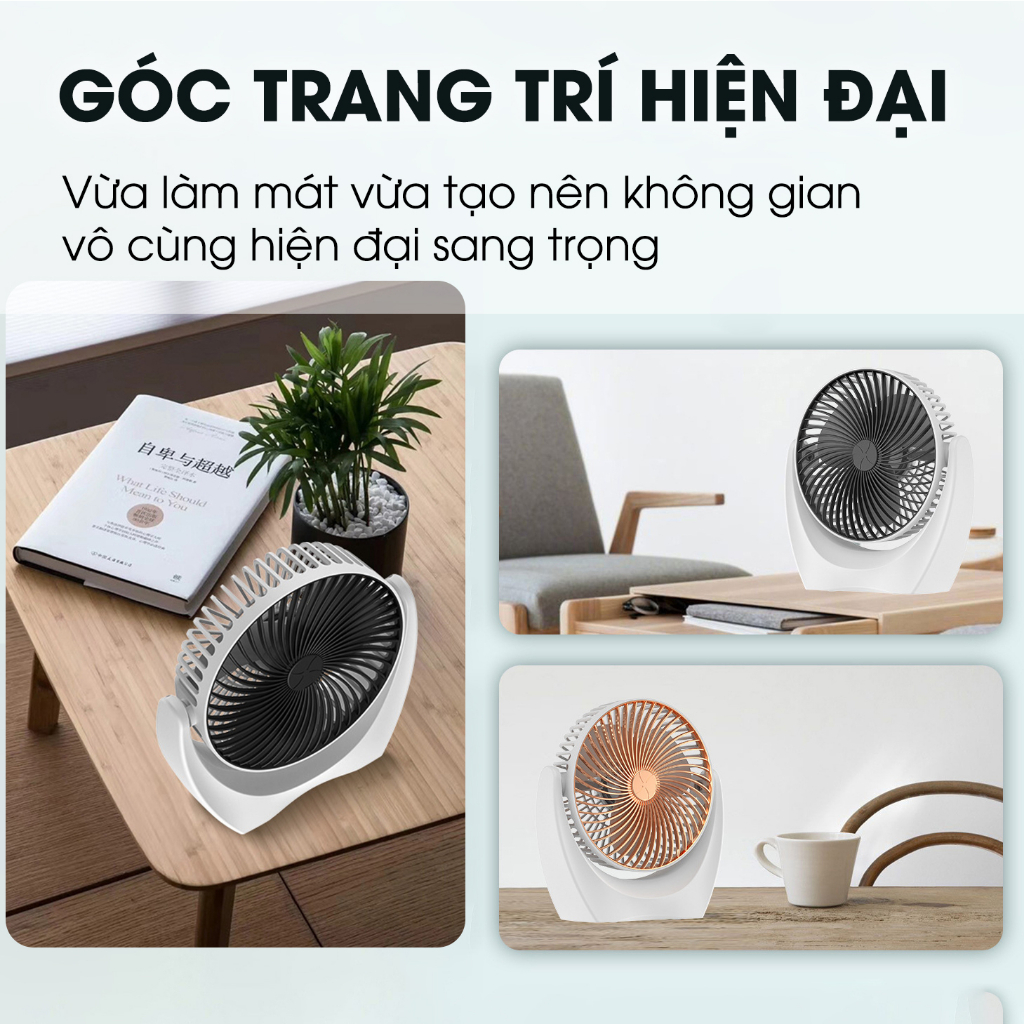 Quạt mini để bàn tích điện SIDOTECH S10 với 3 mức làm mát chống ồn pin 5 giờ xoay 210 độ pin sạc cho văn phòng mùa hè
