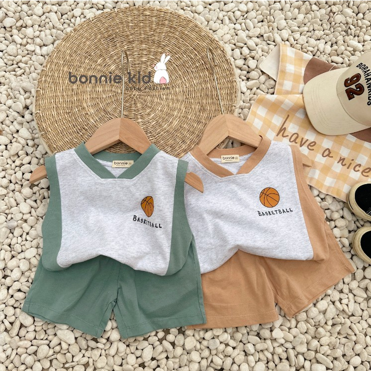 Bộ cotton sát nách thể thao bóng rổ Bonnie Kid cho bé 9-30kg