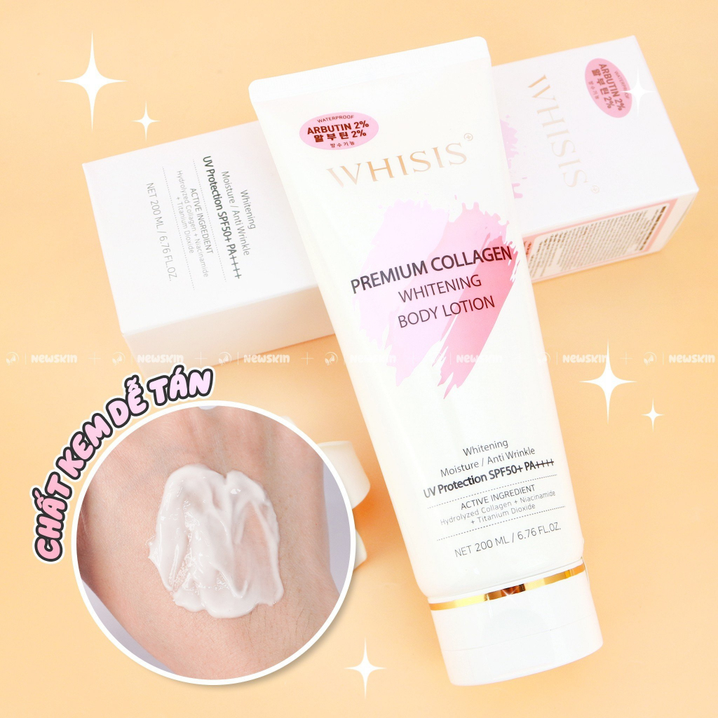 Kem Dưỡng Thể Trắng Da Nâng Tone Whisis Premium Collagen Whitening Body Lotion SPF50+ Pa+++ 200ml
