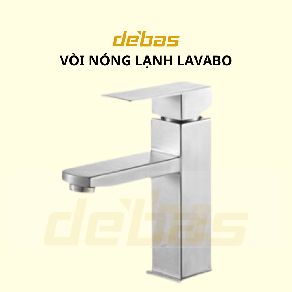 Vòi rửa mặt dáng vuông inox 304 cao cấp hàng đúc nặng vòi lavabo cao 30cm nóng lạnh Debas VI5153