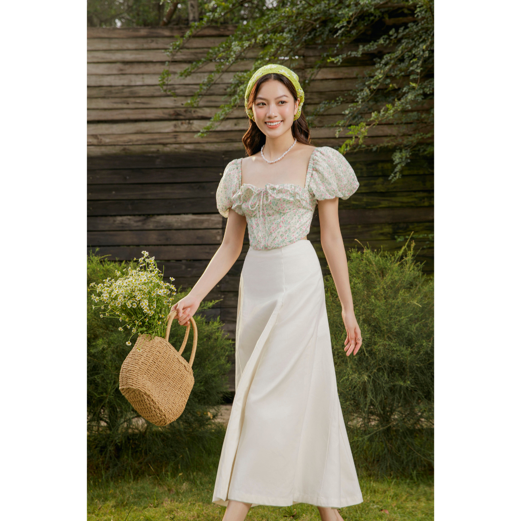 GOÛT DE JUN - Áo Croptop Hoa Nhí Tay Phồng Nữ Tính - SYLOO TOP