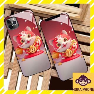Ốp lưng điện thoại mèo 12 con giáp kính cường lực Hoka cho IP 6 7 8 plus/ X Xs max/ 11 12 13 14 pro max