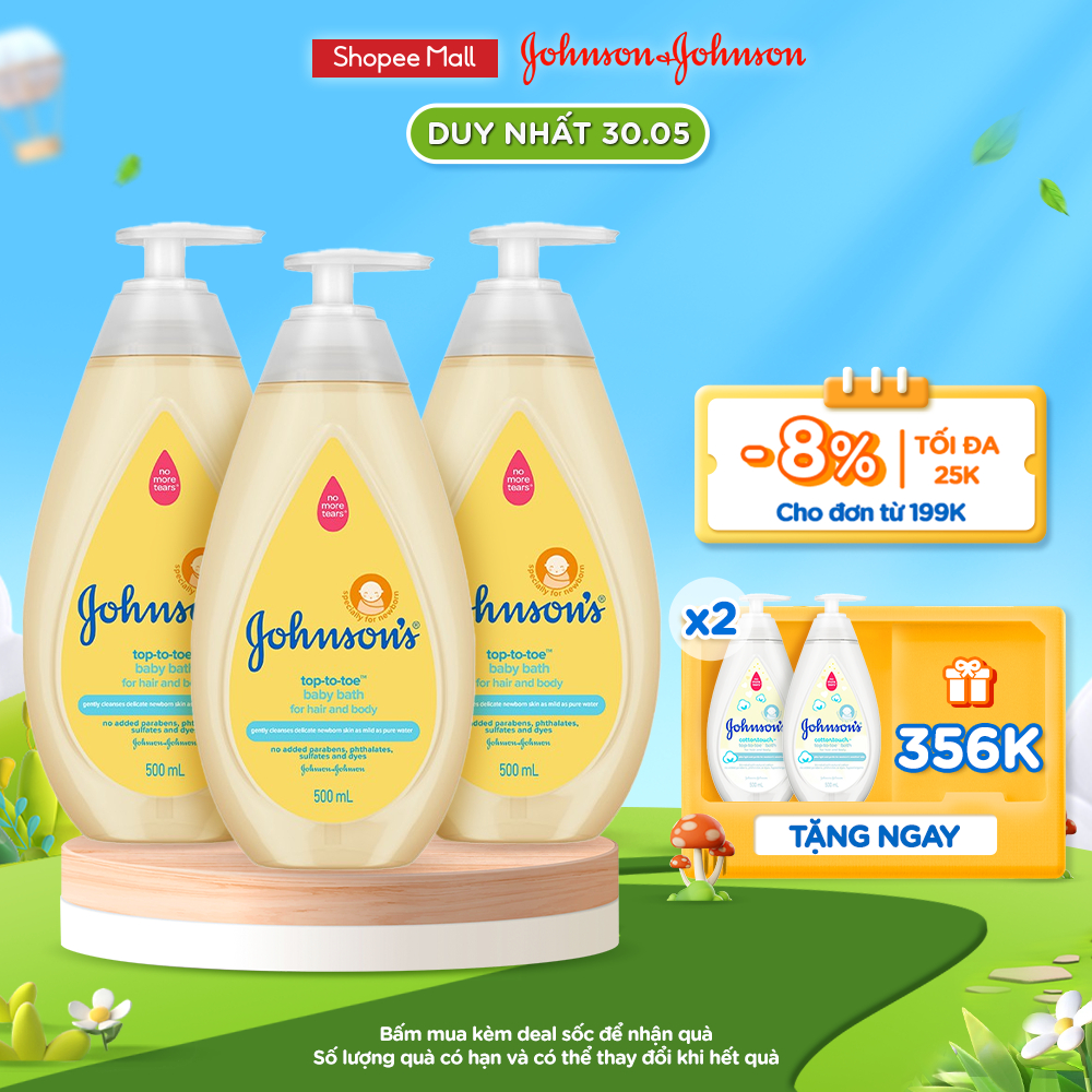 Bộ 3 Chai Sữa Tắm Gội Toàn Thân Johnson's TOP TO TOE - Dung tích 500ml/chai