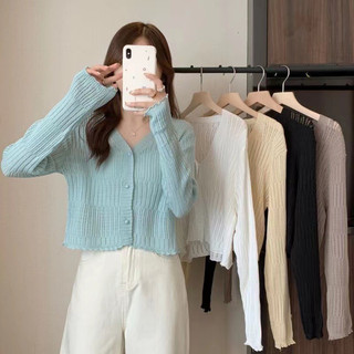 Áo khoác len mỏng, Cadigan len mỏng xinh xắn, Chất liệu len mềm mát, Kiểu dáng cổ V trẻ trung