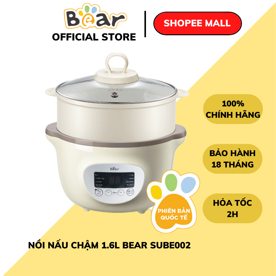 Nồi nấu chậm Bear 1.6L bản quốc tế nấu cháo, ninh, hầm có tính năng hẹn giờ và giữ nhiệt Gia dụng Bear Tuli Mart