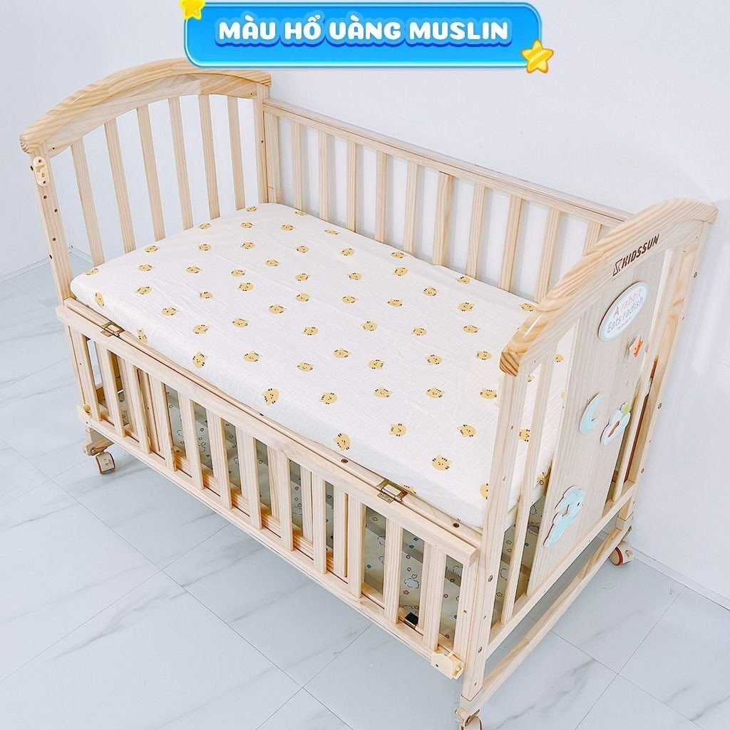 Ga Cũi Cho Bé Dạng Chun Bọc Đệm ETAMI Chất Liệu Cotton 100%, Muslin cao cấp Mềm Mịn Thoáng Mát Thấm Hút Mồ Hôi Tốt