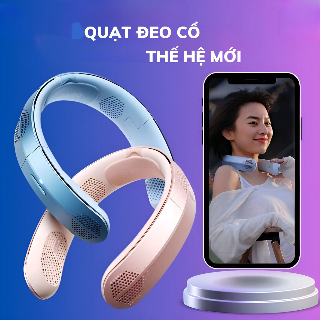 Quạt đeo cổ điều hòa thân nhiệt công nghệ AI sử dụng 18 tiếng làm mát cực sâu 8 lỗ thông gió thổi 4 chiều