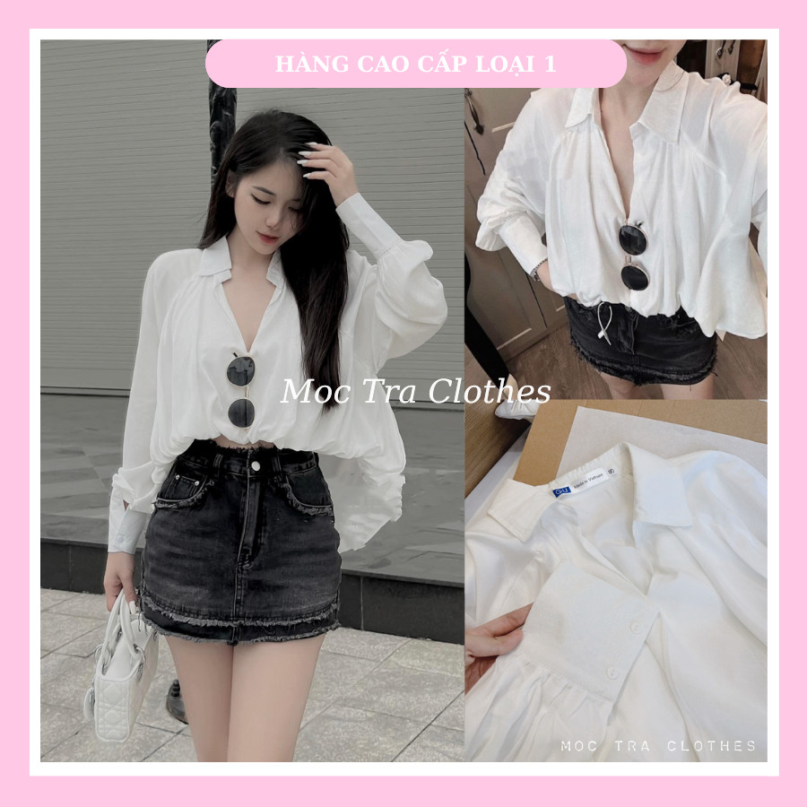 Áo sơ mi trắng Loại 1 thiết kế bồng gấu siêu xinh, Áo kiểu nữ công sở rẻ đẹp sang chảnh
