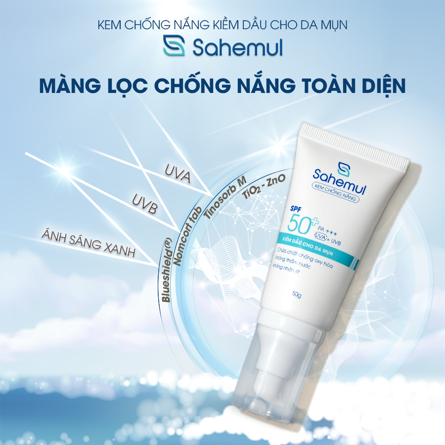 Combo Kem Chống Nắng Kiềm Dầu Cho Da Mụn 50gr & Bọt Rửa Mặt Làm Sạch Sâu Lành Tính Sahemul 150ml