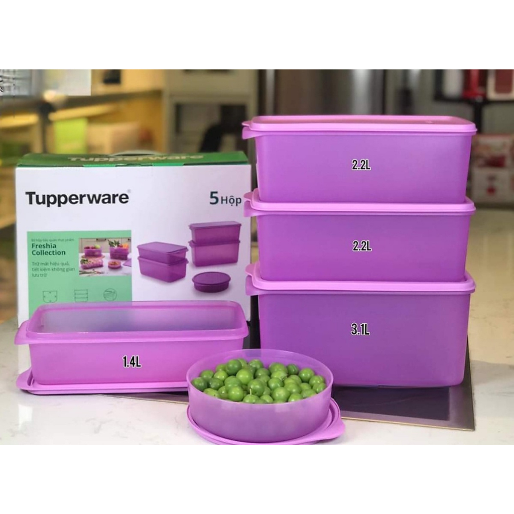 Bộ hộp Bảo quản thực phẩm Freshia Màu Tím (5 hộp) - Tupperware Chính Hãng