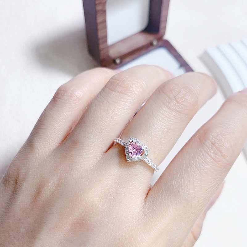 Nhẫn nữ Bạc Ta mặt hình Trái Tim thiết kế Dày Dặn