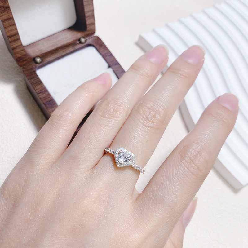 Nhẫn nữ Bạc Ta mặt hình Trái Tim thiết kế Dày Dặn