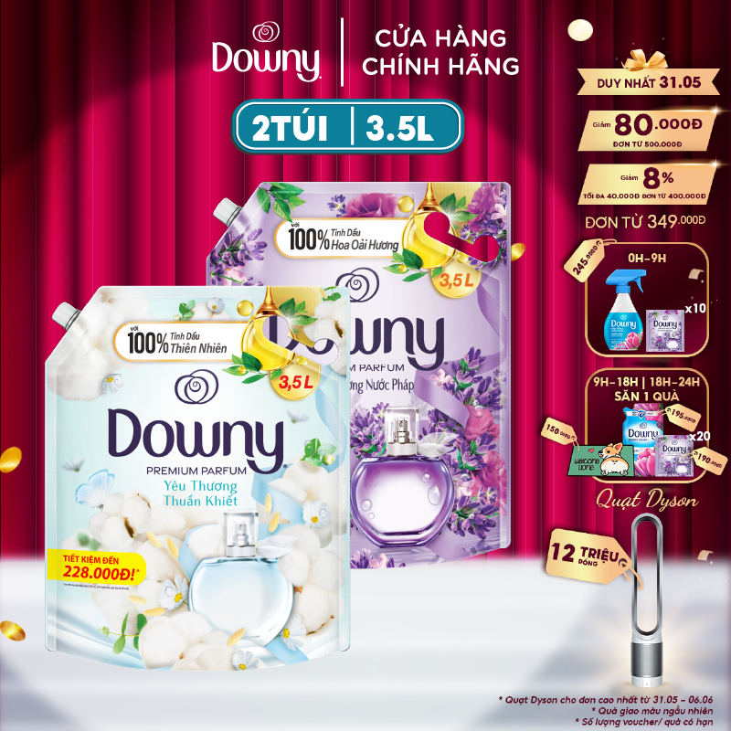 Nước Xả Vải DOWNY Nước Hoa Cao Cấp Hương Yêu Thương Thuần Khiết/ Hương Hoa Oải Hương Nước Pháp Túi 3.5L