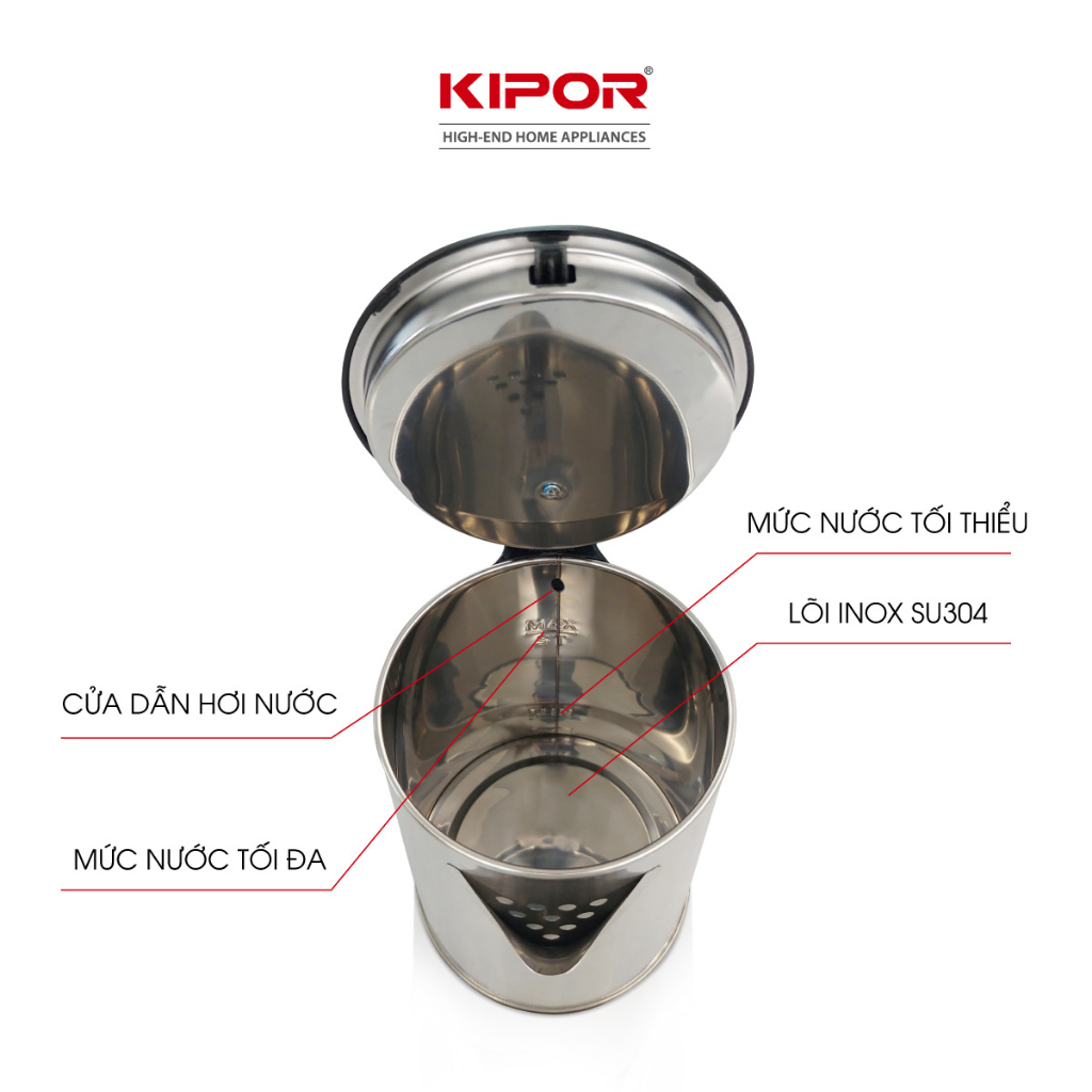 Ấm siêu tốc KIPOR KP-A318SA dung tích lớn 1.8L - 1500W - Hàng chính hãng - Bảo hành tại nhà 12 tháng