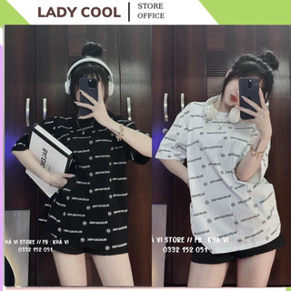 Áo thun nữ nam in kín chữ BaLenCA,áo phông unisex cổ tròn form rộng cotton khô siêu thấm hút mồ hôi