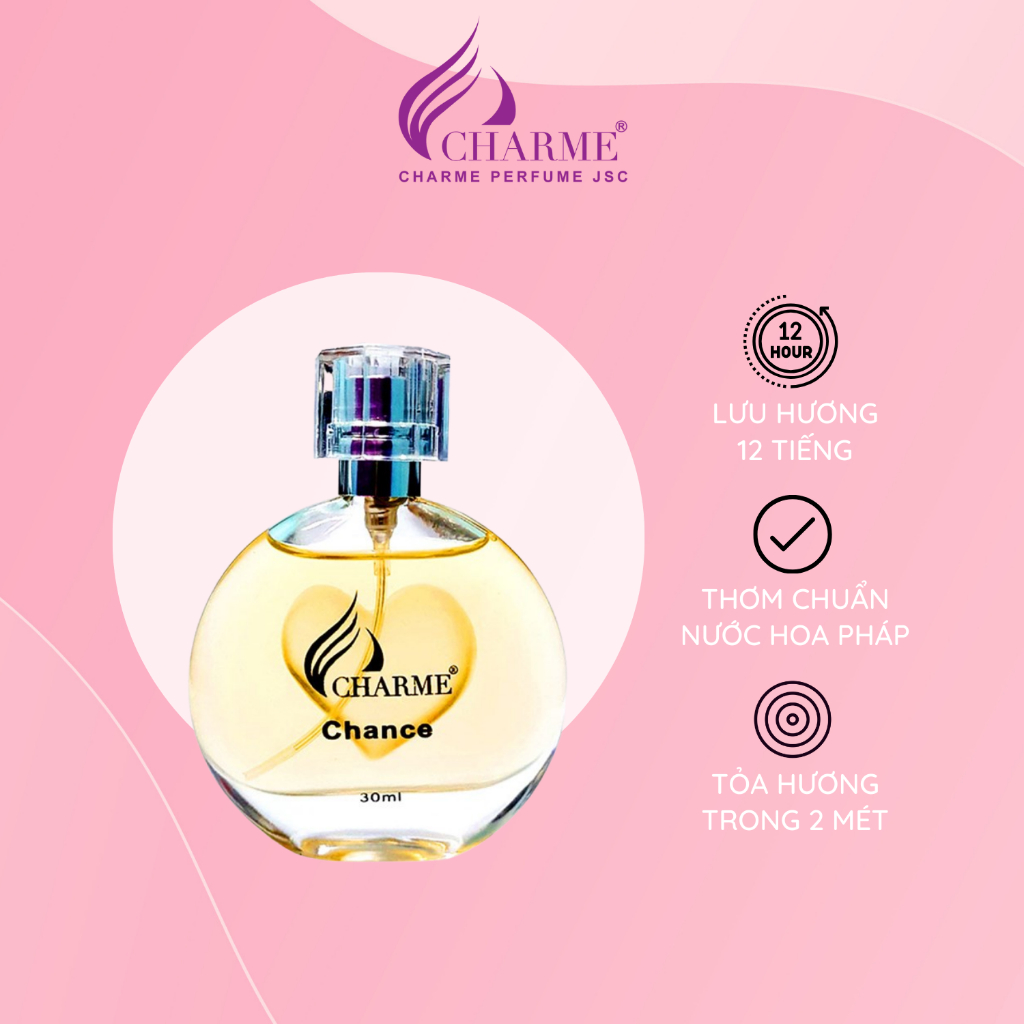Nước hoa nữ thơm lâu, Charme Chance, mùi hương vani, mang phong cách nữ tính, gợi cảm, lưu hương lâu chai 30ml