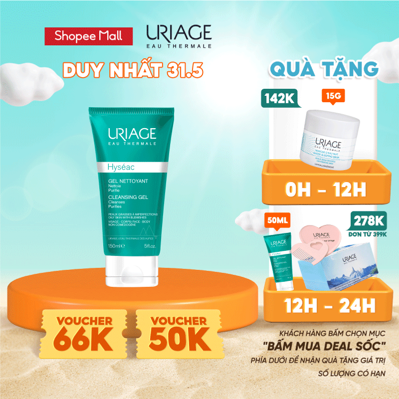 Gel rửa mặt cho da dầu, mụn URIAGE HYSÉAC GEL NETTOYANT 150ml