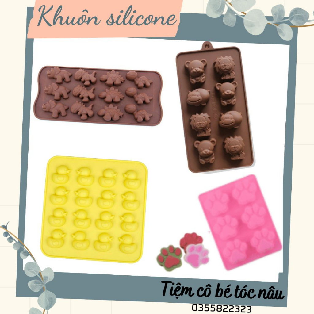 Khuôn silicon 3D 4D làm thạch rau câu socola kẹo dẻo chip nhiều hình sư tử khủng long chân gấu vịt heo thỏ tim phomai