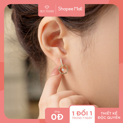 Bông Tai Nữ Vàng Tây 14K Họa Tiết Hình Tròn Rơi Đơn Giản Đính Đá CZ Lấp Lánh BTPTB349 Huy Thanh Jewelry