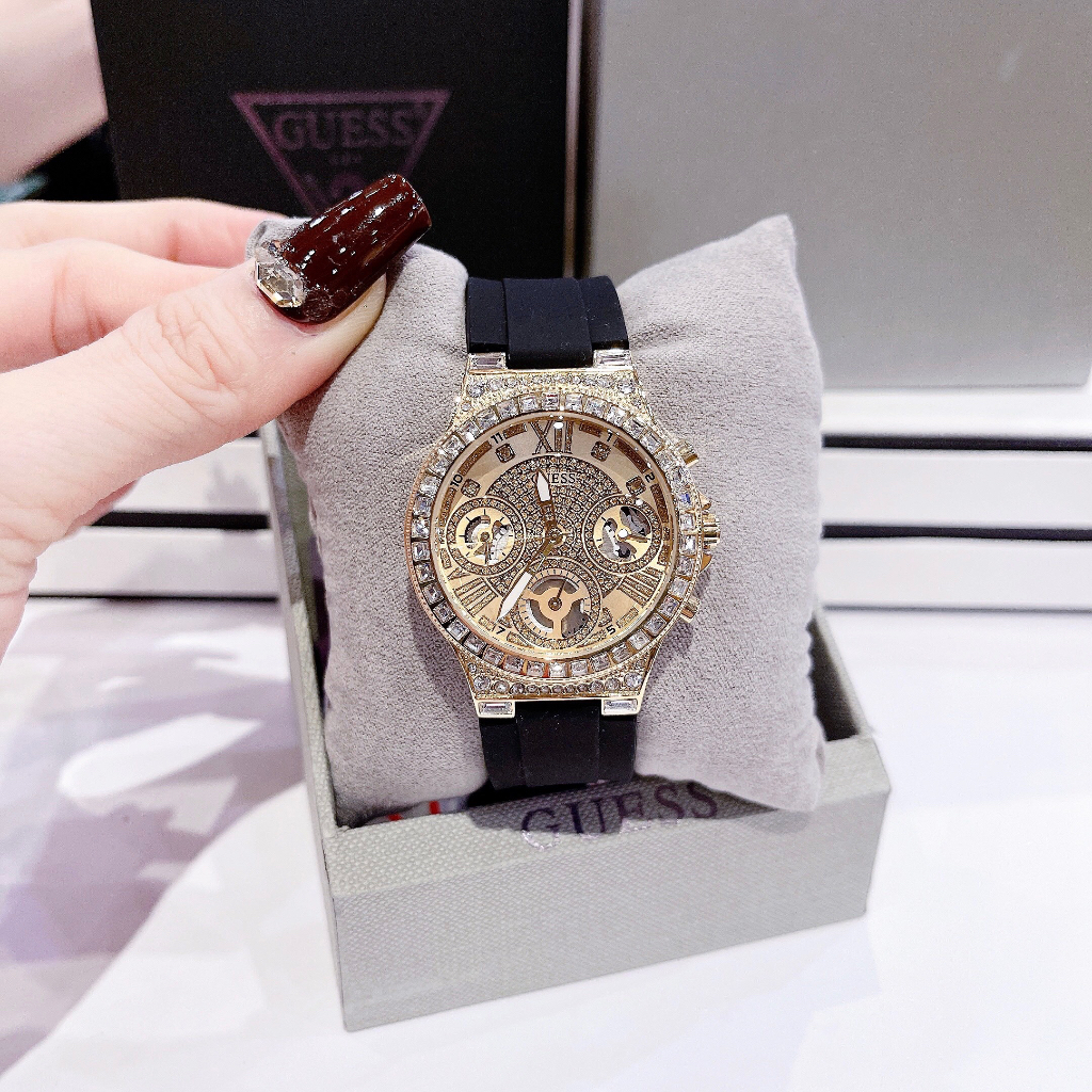 Đồng hồ nữ Guess GW0257L1 Moonlight womens quartz 36mm, Dây cao su, Authentic, fullbox, Luxury diamond watch