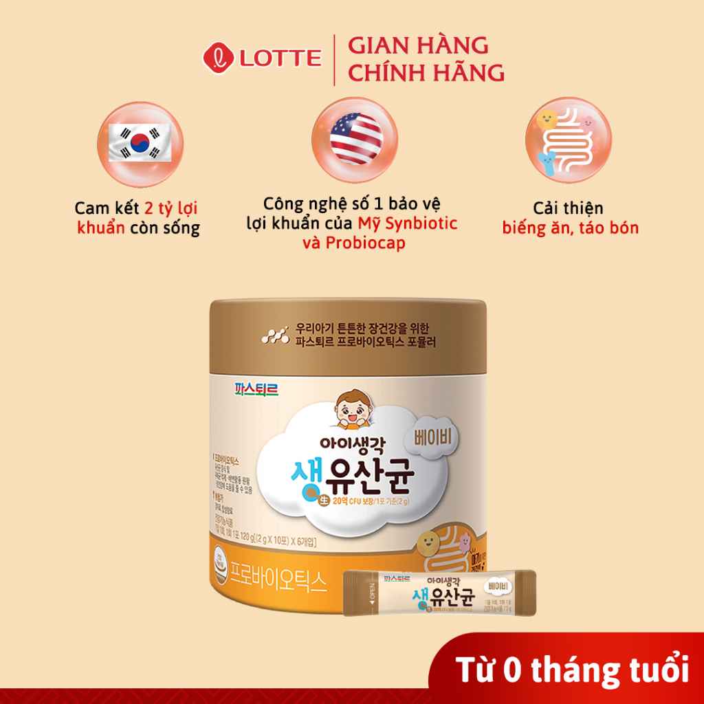 Men vi sinh Sysy Baby Lotte Hàn Quốc, bổ sung lợi khuẩn hỗ trợ cho bé táo bón biếng ăn 30x2g