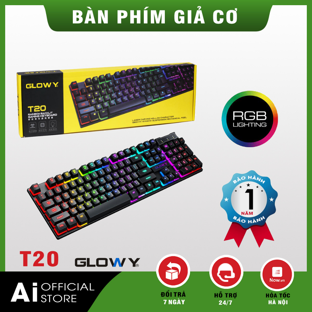 Bàn phím giả cơ Gloway T20 - LED RGB - LED xuyên phím- Độ nảy cao - Bảo hành 12 tháng!!!