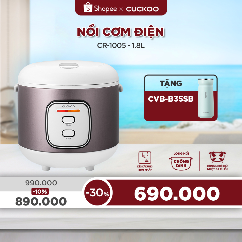 Nồi cơm điện Cuckoo 1.8L CR-1005 lòng nồi chống dính - Bảo hành 2 năm, Hàng chính hãng