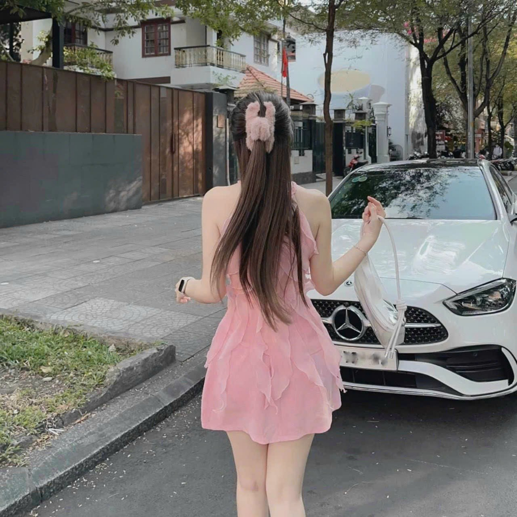 SET ÁO VOAN HAI LỚP PHỐI BÈO CỔ YẾM VÀ CHÂN VÁY CÓ LÓT