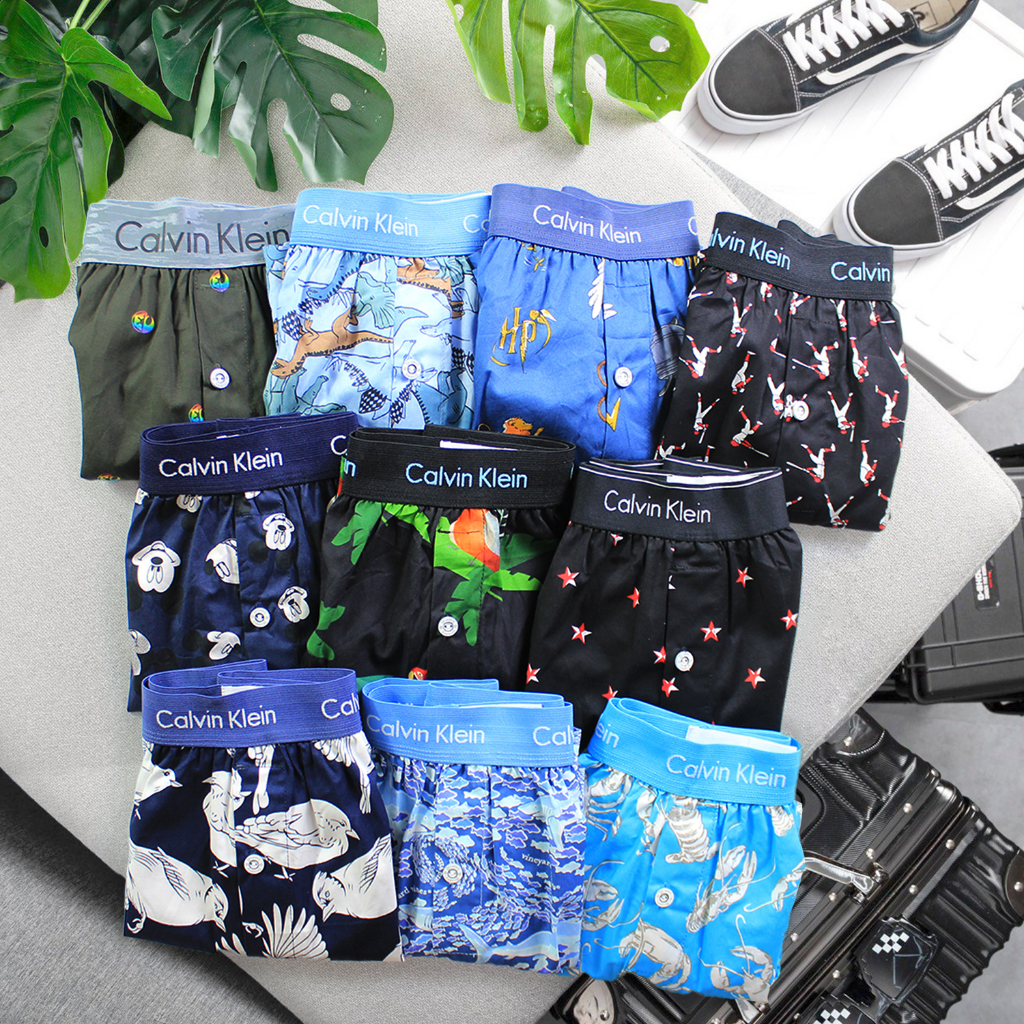 Quần Đùi Họa Tiết Boxer Calvin Cao Cấp Chất Kate Cotton Mềm Mịn Size 45-95Kg.