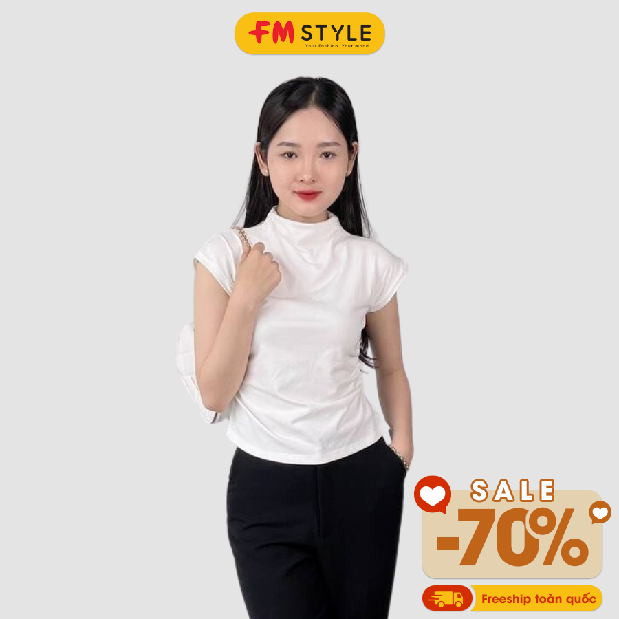 Áo thun nữ cổ cao FM Style thiết kế tay hến nhún 2 bên chất thun mềm mịn thời trang basic phong cách ulzzang 210080008