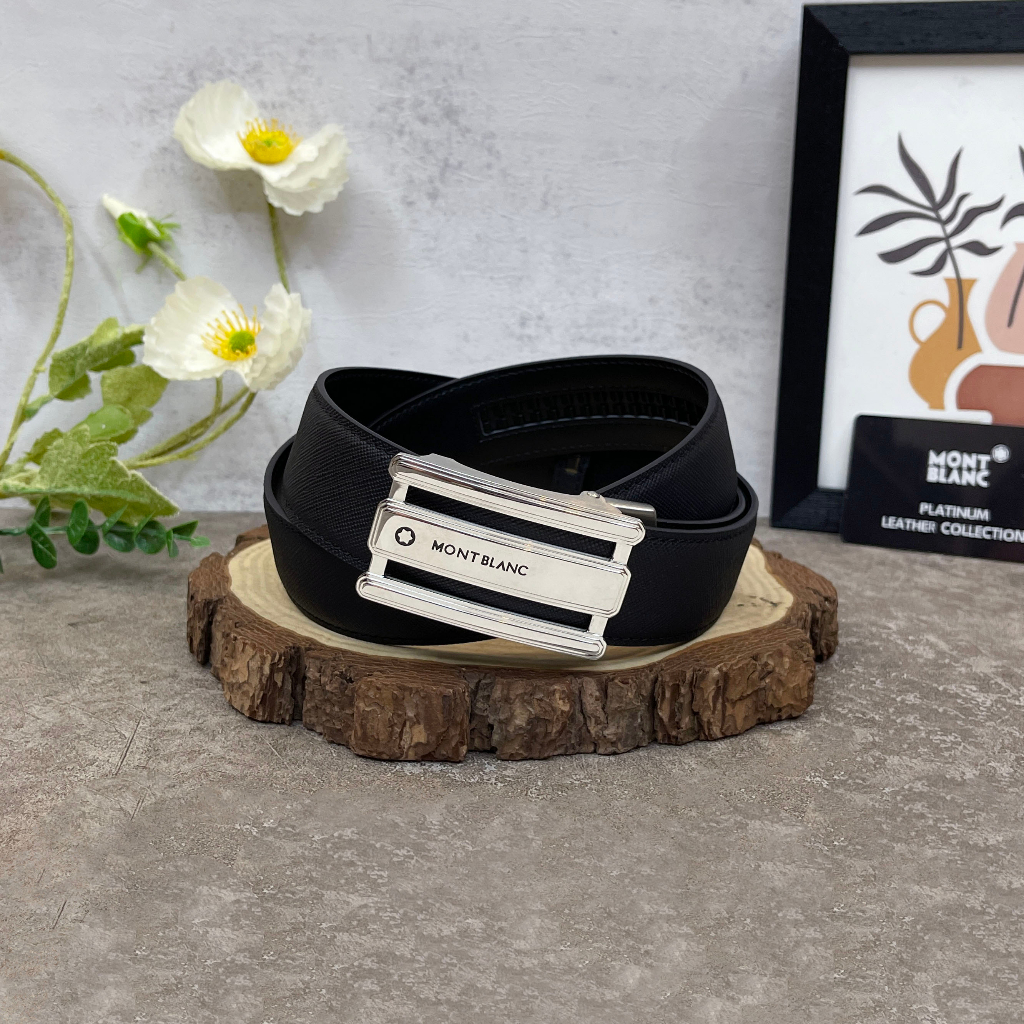 Thắt lưng nam cao cấp Monblanc 35mm Black Leather Belt