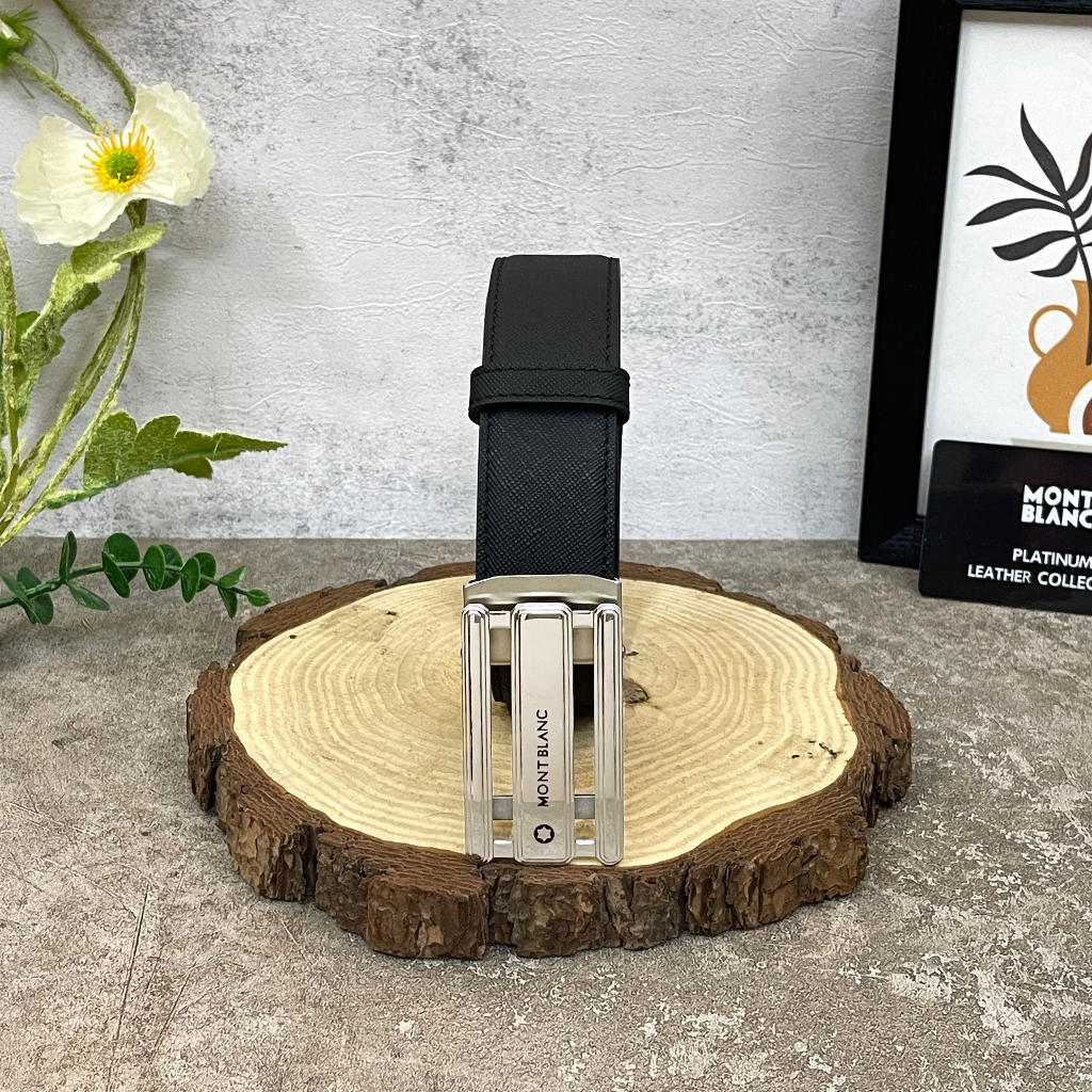 Thắt lưng nam cao cấp Monblanc 35mm Black Leather Belt