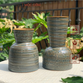 Bình gốm cắm hoa Bát Tràng dáng búp bê men nâu mộc lì vintage trang trí phòng khách đẹp Mộc Gốm MG124