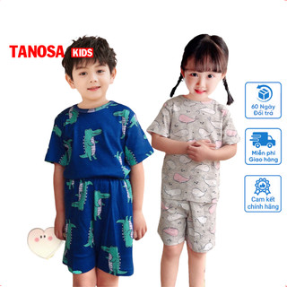 Bộ hè cho bé in hình Bộ mặc nhà hè cho bé Khủng long, cá voi chất cotton bozip 8-20kg
