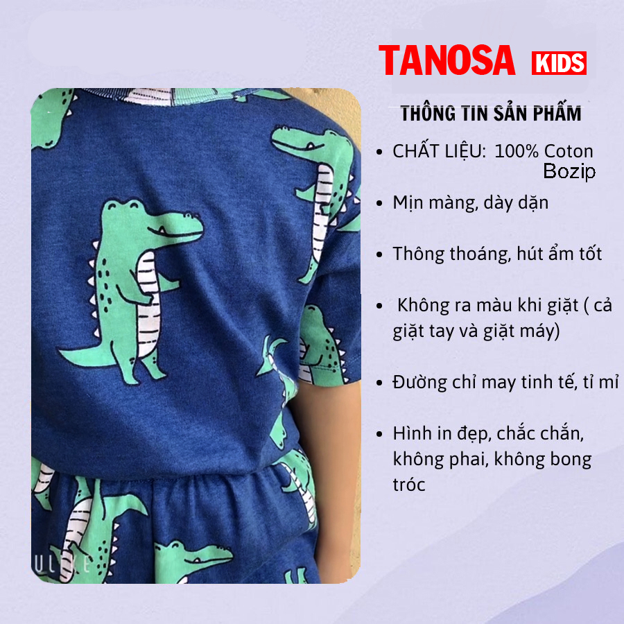 Bộ hè cho bé in hình Bộ mặc nhà hè cho bé Khủng long, cá voi chất cotton bozip 8-20kg
