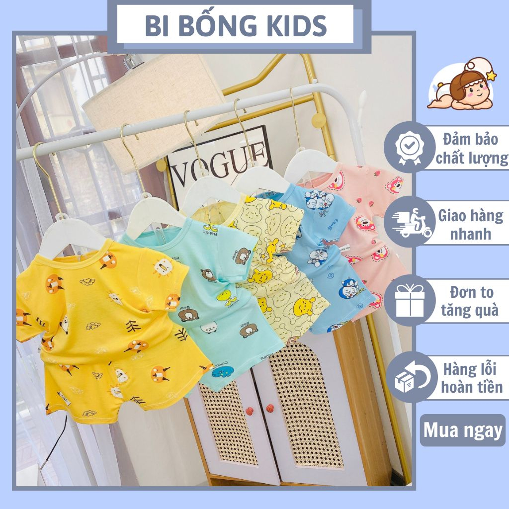 Bộ Quần Áo Cộc Tay Hình Thú Ngộ Nghĩnh Chất Thun Lạnh Cho Bé Trai Bé Gái