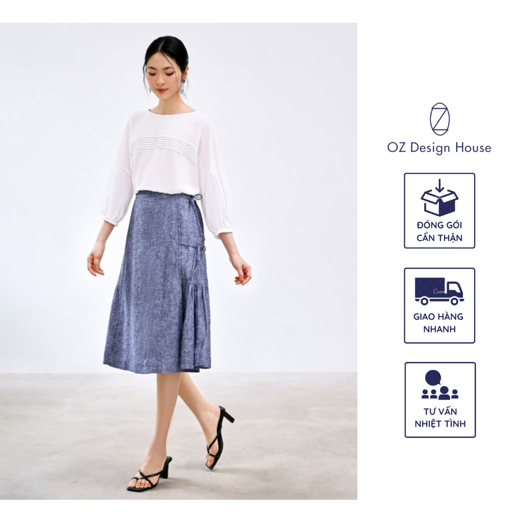 Áo OZ Design House AO44457XHE23 cotton cổ thuyền nơ sau mí thân trước màu trắng