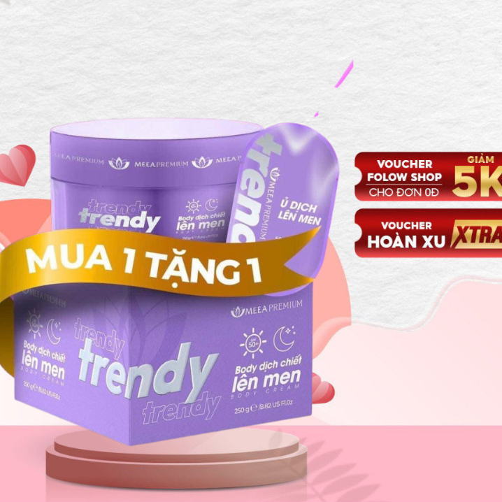 Kem body trendy tím MEEA dưỡng trắng da body, kem dưỡng ẩm body nâng tone da kích trắng mờ thâm tặng gói ủ trắng 250g