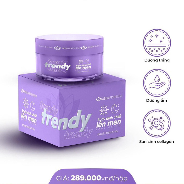 Kem body trendy tím MEEA dưỡng trắng da body, kem dưỡng ẩm body nâng tone da kích trắng mờ thâm tặng gói ủ trắng 250g