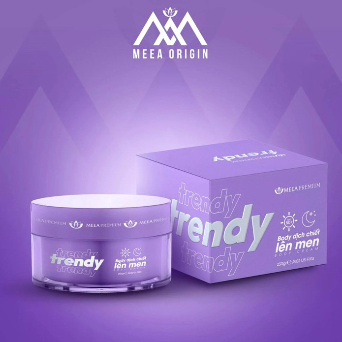 Kem body trendy tím MEEA dưỡng trắng da body, kem dưỡng ẩm body nâng tone da kích trắng mờ thâm tặng gói ủ trắng 250g