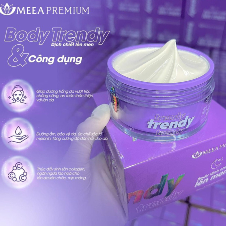 Kem body trendy tím MEEA dưỡng trắng da body, kem dưỡng ẩm body nâng tone da kích trắng mờ thâm tặng gói ủ trắng 250g