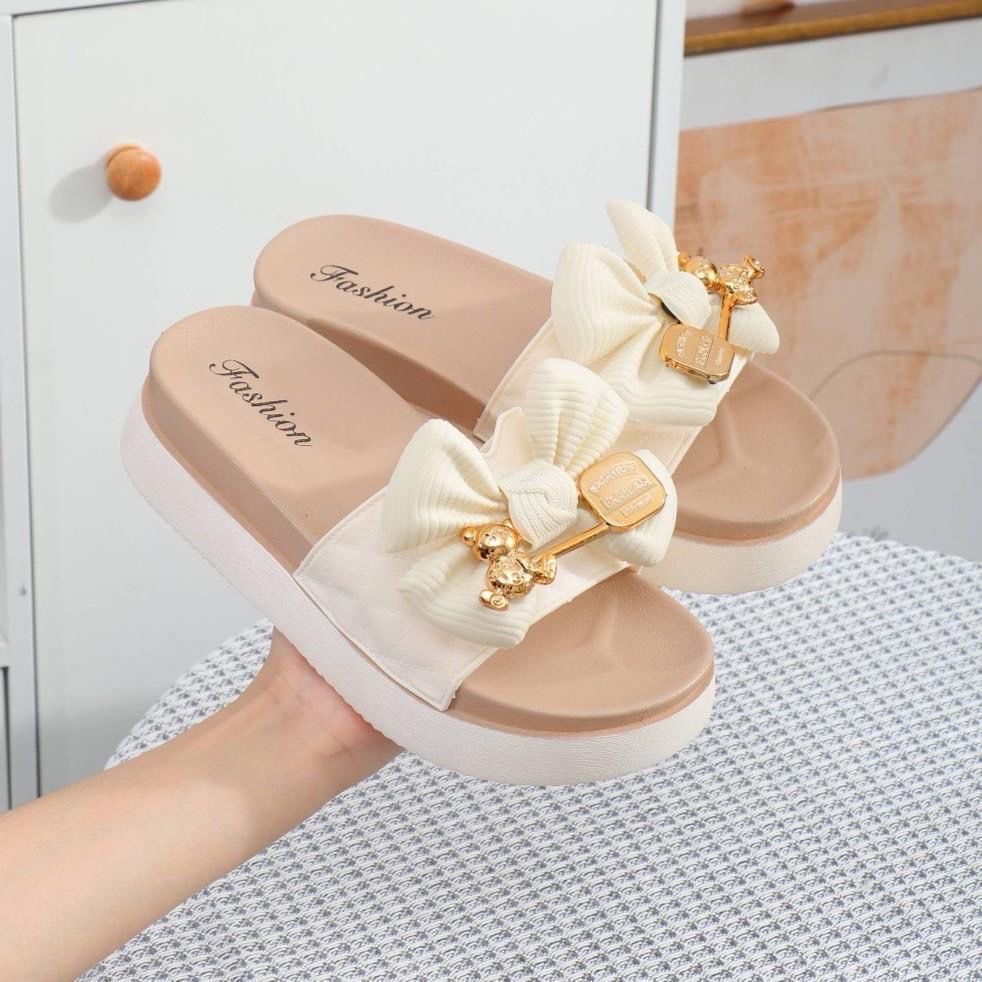 Dép nữ quai ngang đính nơ màu patsel siêu đẹp , Dép Sandal nữ đế tăng chiều cao