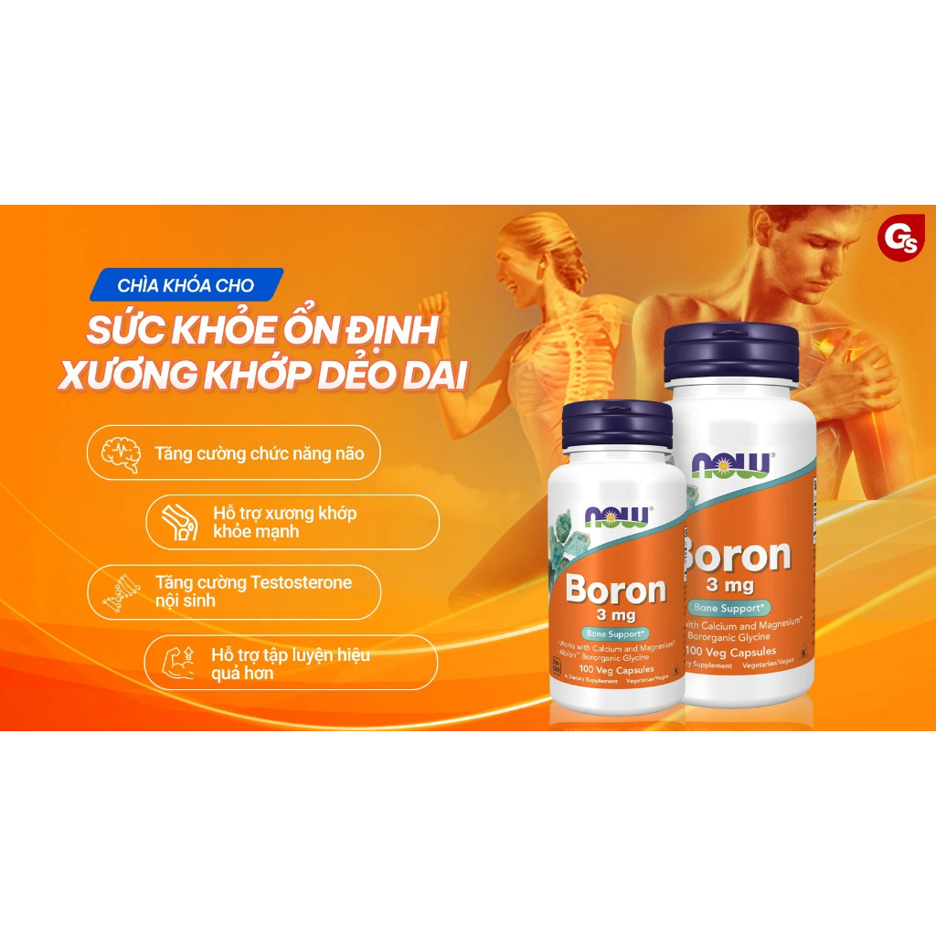 Viên uống Vitamin Now Foods Boron 3 mg  nhập khẩu Mỹ - Gymstore tăng cường sức khỏe, xương khớp