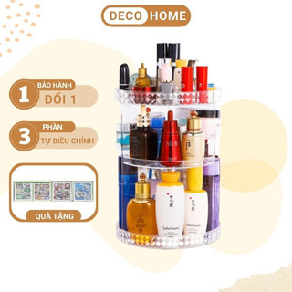 Kệ đựng mỹ phẩm trụ xoay 360 độ tiện dụng IMA Store - Kệ đựng đồ trang điểm để bàn nhựa trong suốt vân kim cương
