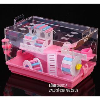 Lồng hamster 47cm mika phối phụ kiện gỗ ép